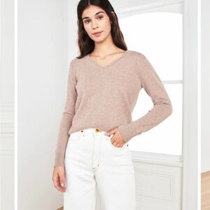 Quince Women's Mongolian Cashmere V-Neck Sweater - Oatmeal